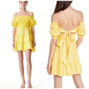 NEW Alice + Olivia Puff Sleeve Mini Cotton Dress Yellow Fairycore Coquette